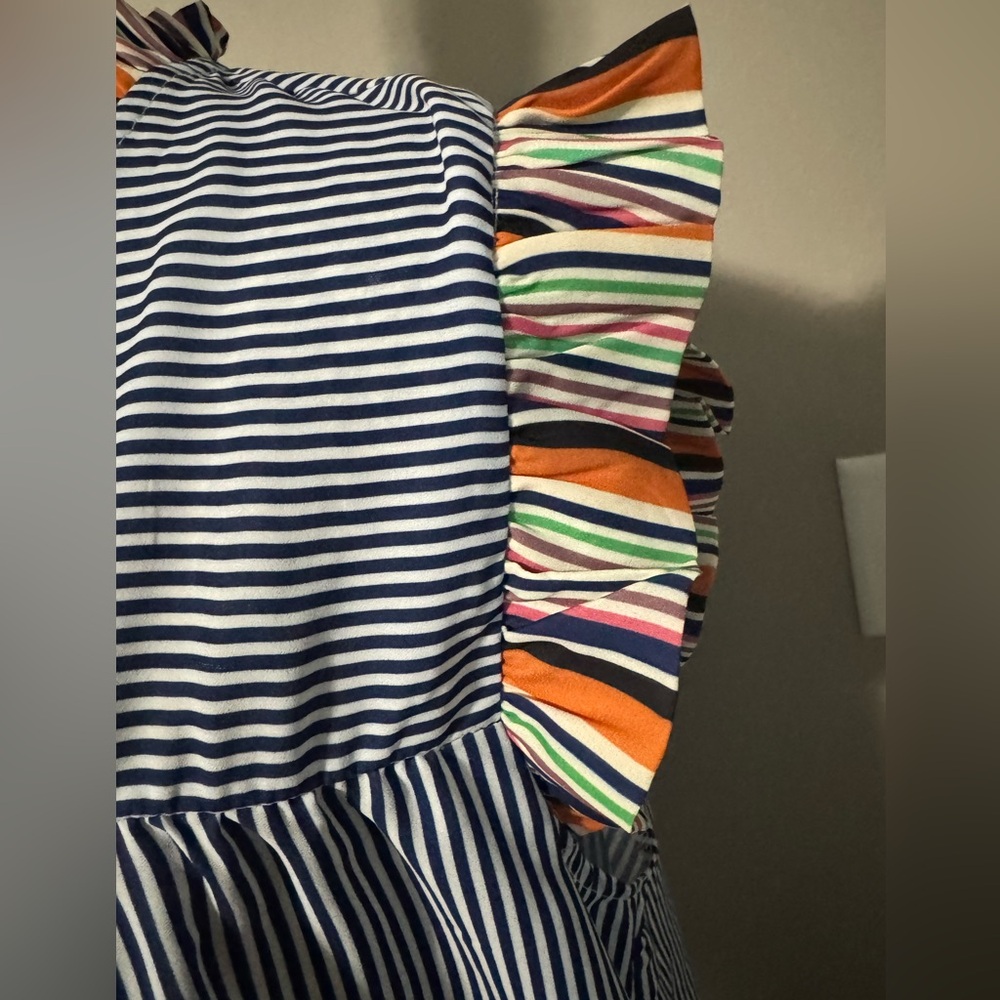 Striped Blue and Multicolor Ruffle Top - Picture 3 of 8